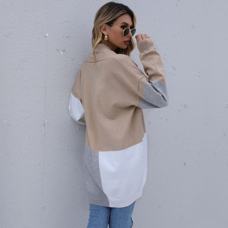 Women's Long Colorblock Fine Knit Cardigan with Open Front and Dropped Shoulder Mune Fashion
