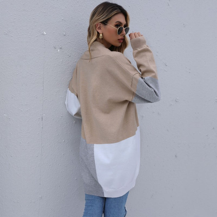Women's Long Colorblock Fine Knit Cardigan with Open Front and Dropped Shoulder Mune Fashion