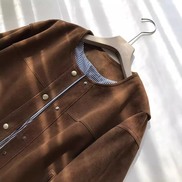 Women Fashionable and Casual Suede Jacket Mune Fashion