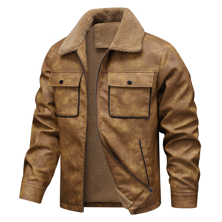 Men's vintage-inspired faux leather jacket with teddy lining and shirt collar Mune Fashion