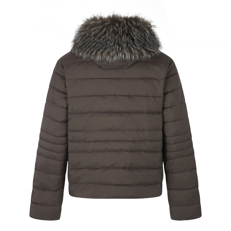 Women's short quilted hooded jacket with removable faux fur collar and thermal padding Mune Fashion
