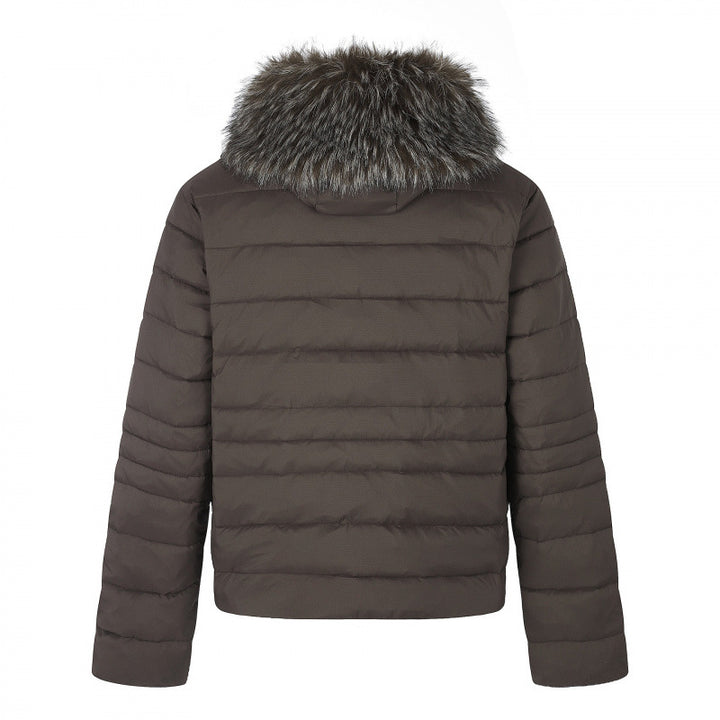 Women's short quilted hooded jacket with removable faux fur collar and thermal padding Mune Fashion