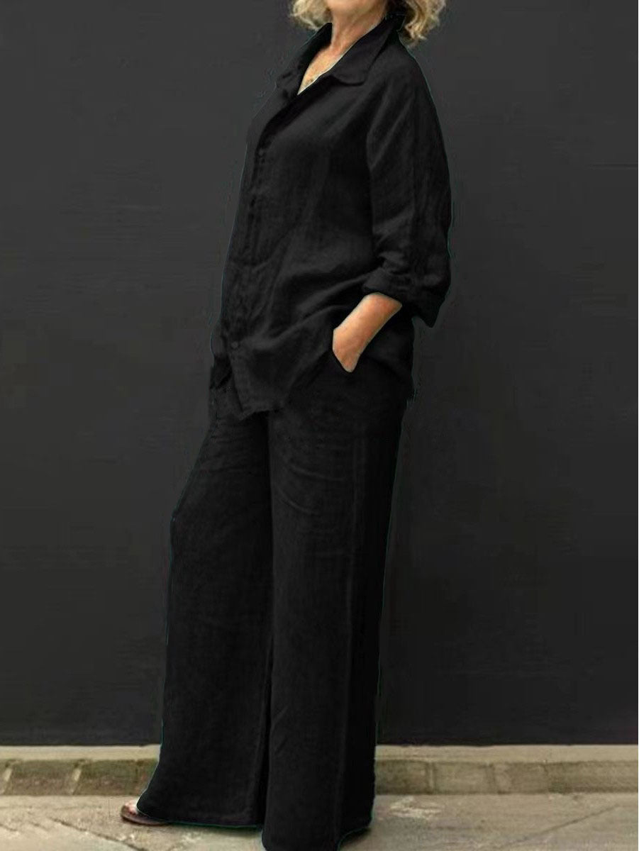 Women's Relaxed Linen Set with Oversized Shirt and Wide Palazzo Pants Mune Fashion