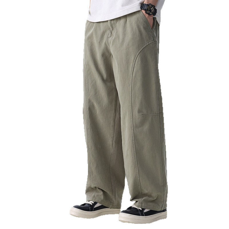 Men's Loose-Fitting Utility Pants with Wide Legs, Distinctive Decorative Stitching, and Elastic Waistband Mune Fashion