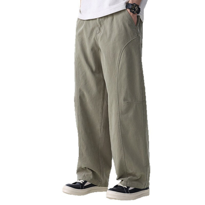 Men's Loose-Fitting Utility Pants with Wide Legs, Distinctive Decorative Stitching, and Elastic Waistband Mune Fashion