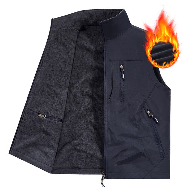 Men's thermo fleece outdoor vest with warming teddy lining, windproof outer layer & multifunctional zip pockets Mune Fashion
