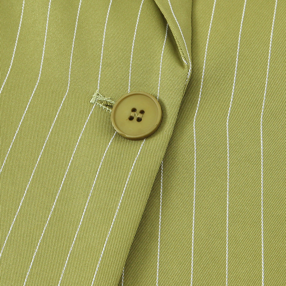 Women's Tailored Cropped Blazer with Pinstripes, Wide Tie Belt and Deep Lapel Mune Fashion