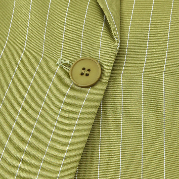 Women's Tailored Cropped Blazer with Pinstripes, Wide Tie Belt and Deep Lapel Mune Fashion