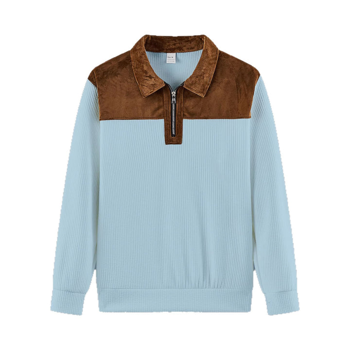Unisex nan fine-structured knitted sweater with half zip collar and velvet trim Mune Fashion