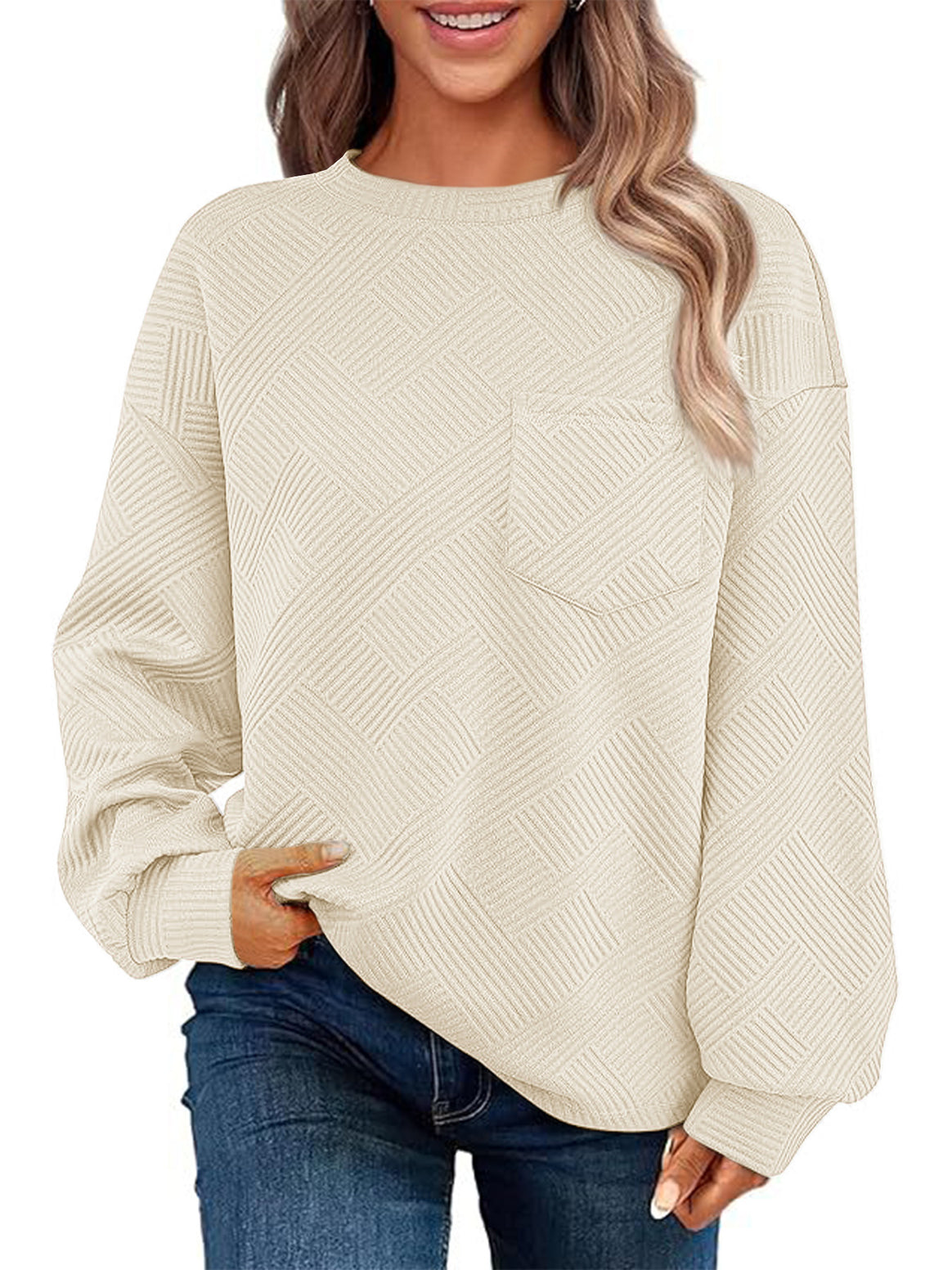 Women's Oversized Textured Knit Sweater with Chest Pocket Mune Fashion