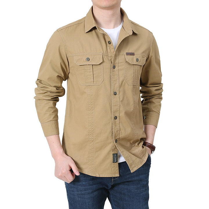 Men's Cotton Canvas Shirt Jacket in Utility Style with Chest Patch Pockets Mune Fashion