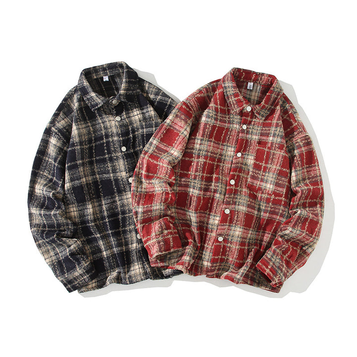 Men's Checked Flannel Overshirt with Snap Front and Straight Cut Mune Fashion