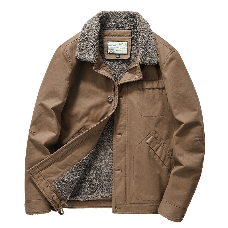 Men's insulated canvas work jacket with sherpa lining and shirt collar Mune Fashion