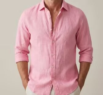 Men's structured linen shirt with open collar, lightweight texture and casual-tailored fit Mune Fashion
