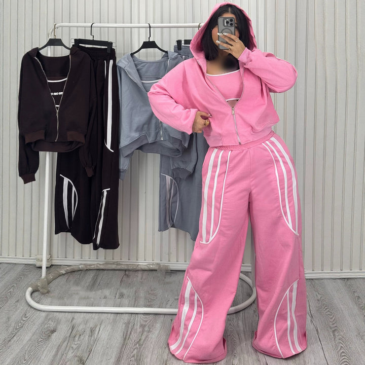 Women's Oversize Hooded Sweat Jacket with Zipper and Wide Track Pant Set Mune Fashion