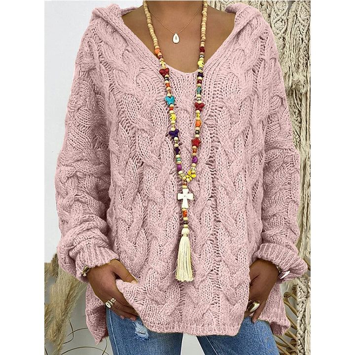 Women's chunky knit hoodie with cable pattern and loose oversized fit Mune Fashion
