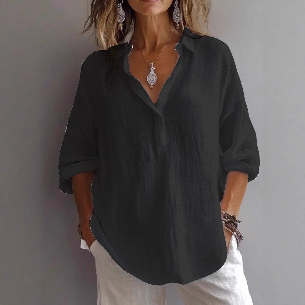 Women Lightweight Linen Blouse Mune Fashion