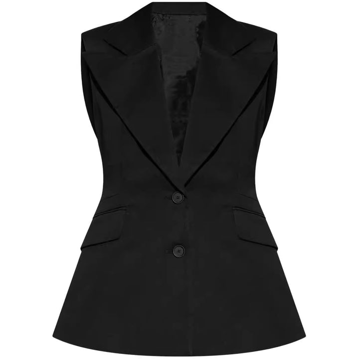 Women's Sleeveless Blazer with Distinctive Shawl Collar and Tailored Silhouette Mune Fashion