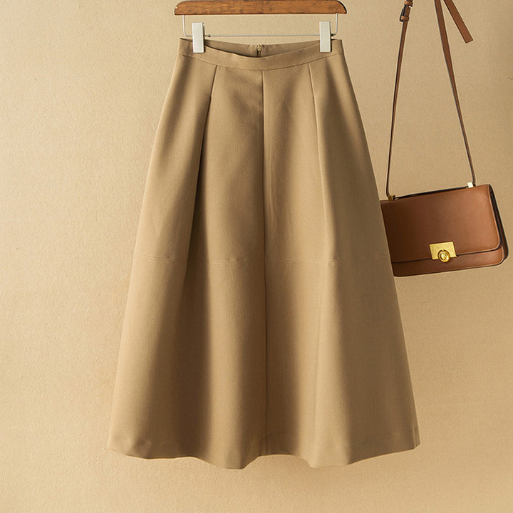 Women's midi A-line skirt with high waist and elegant drape