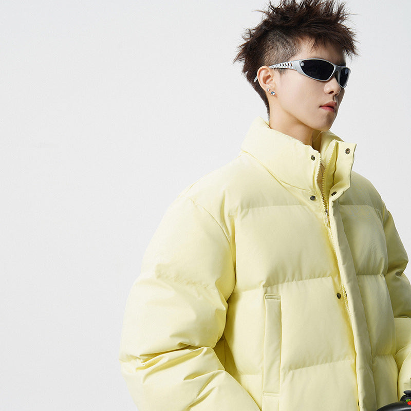 Men's Short Cut Oversized Quilted Jacket with High Collar Mune Fashion