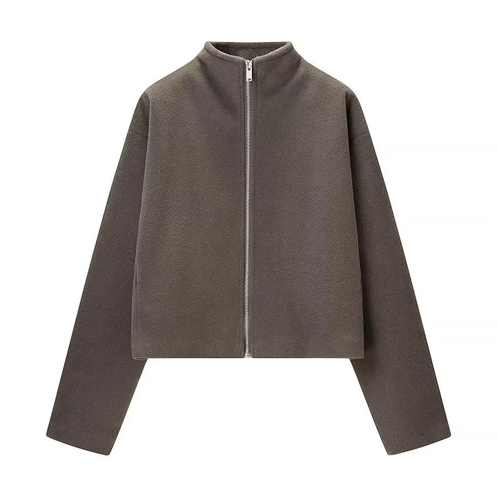 Women's nan kastiger Zip-Up Fleece Cardigan with stand-up collar and clean minimal design Mune Fashion