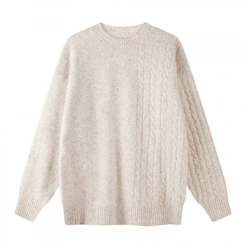 Unisex Oversize Fine-knit sweater with cable pattern detail and round neckline Mune Fashion