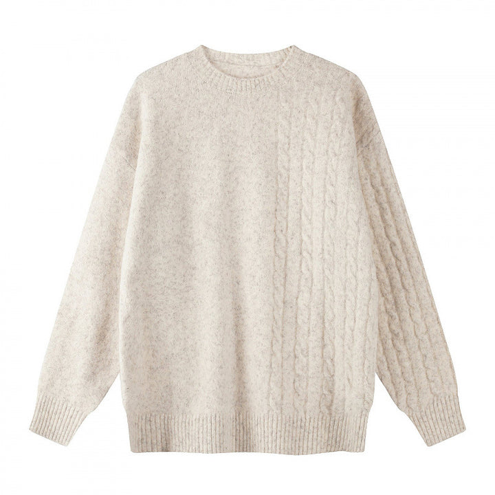 Unisex Oversize Fine-knit sweater with cable pattern detail and round neckline Mune Fashion