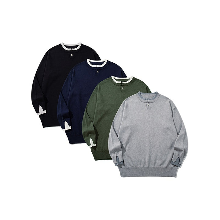 Unisex Oversized Knit Sweater with Short Henley Button Placket and Thumbhole Cuffs Mune Fashion