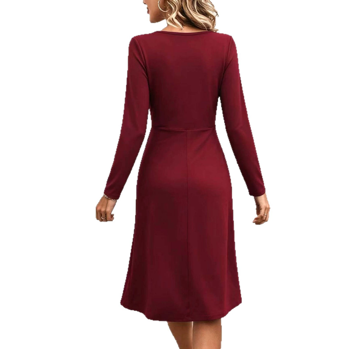 Women's Wrap Midi Dress with V-Neck and Tailored Draping Mune Fashion