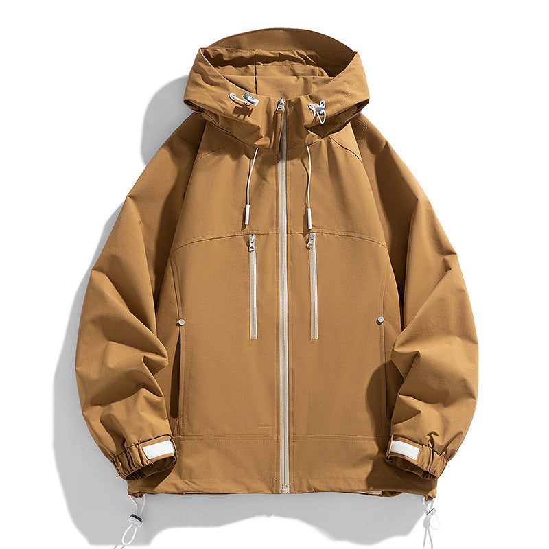 Unisex lightweight water-repellent hoodie jacket with two vertical zip chest pockets and adjustable hem Mune Fashion