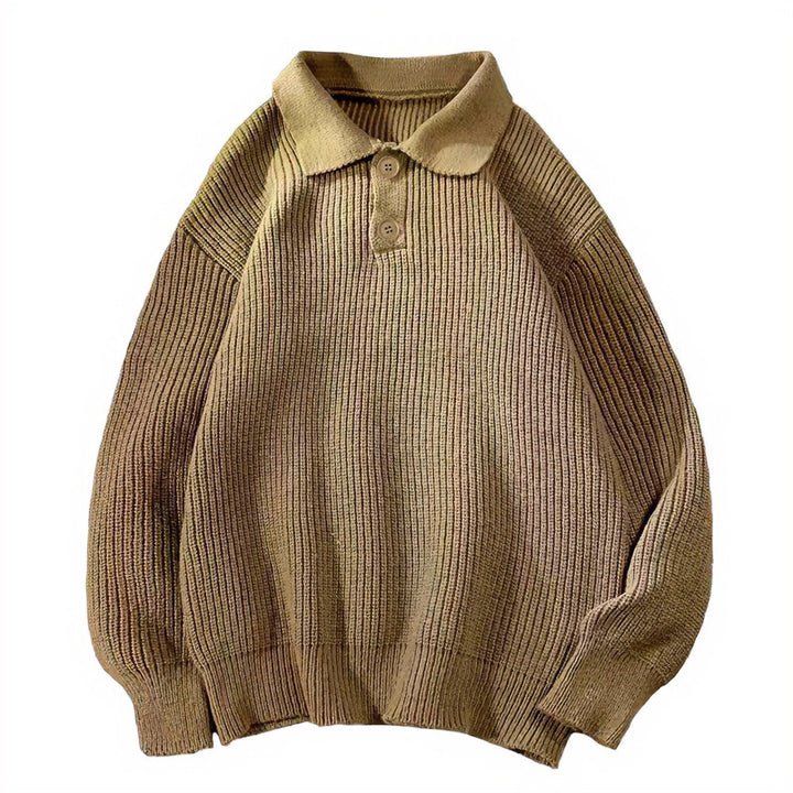 Women’s fine knit polo sweater with ribbed texture and two-button placket Mune Fashion