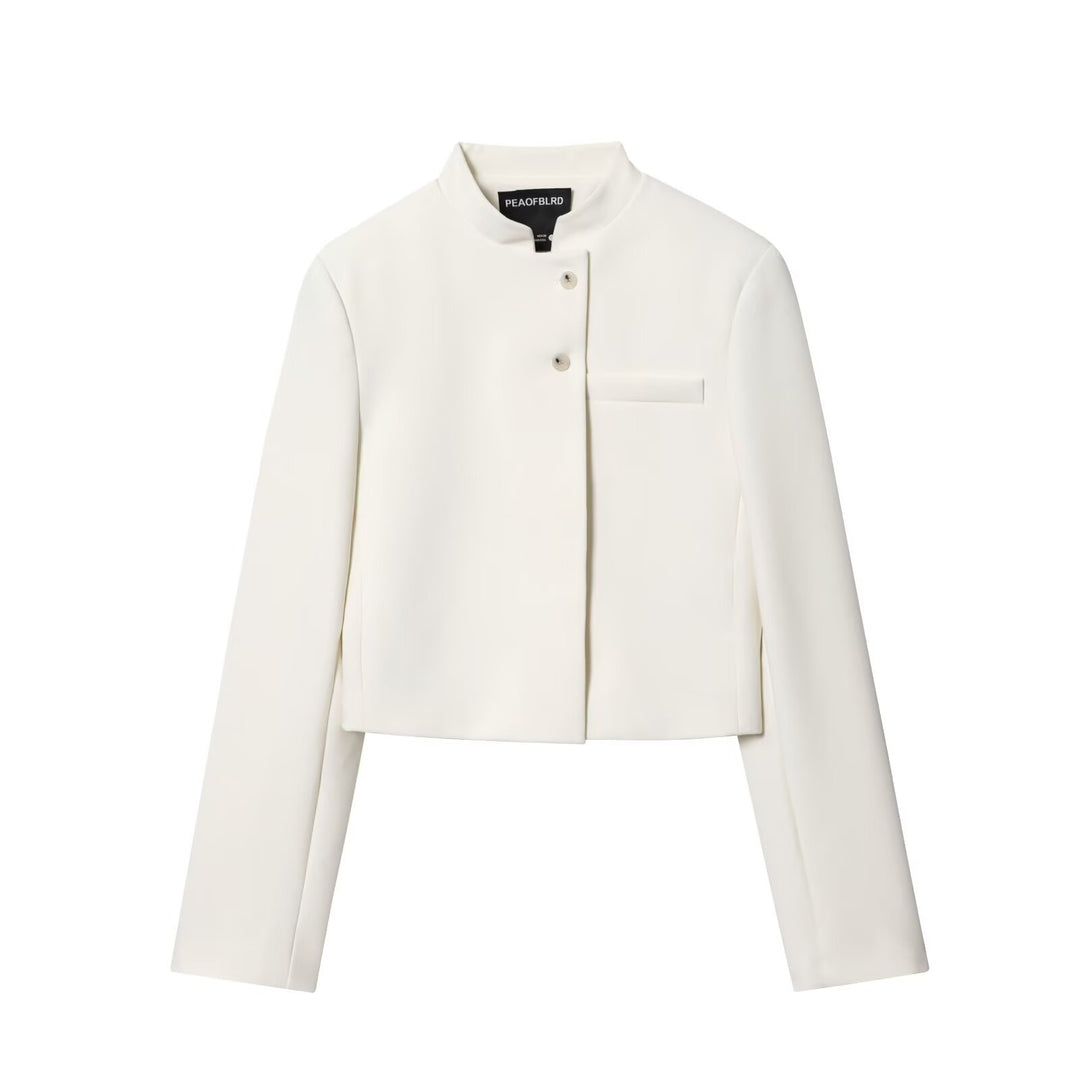 Women's short blazer with stand-up collar and asymmetric button placket Mune Fashion