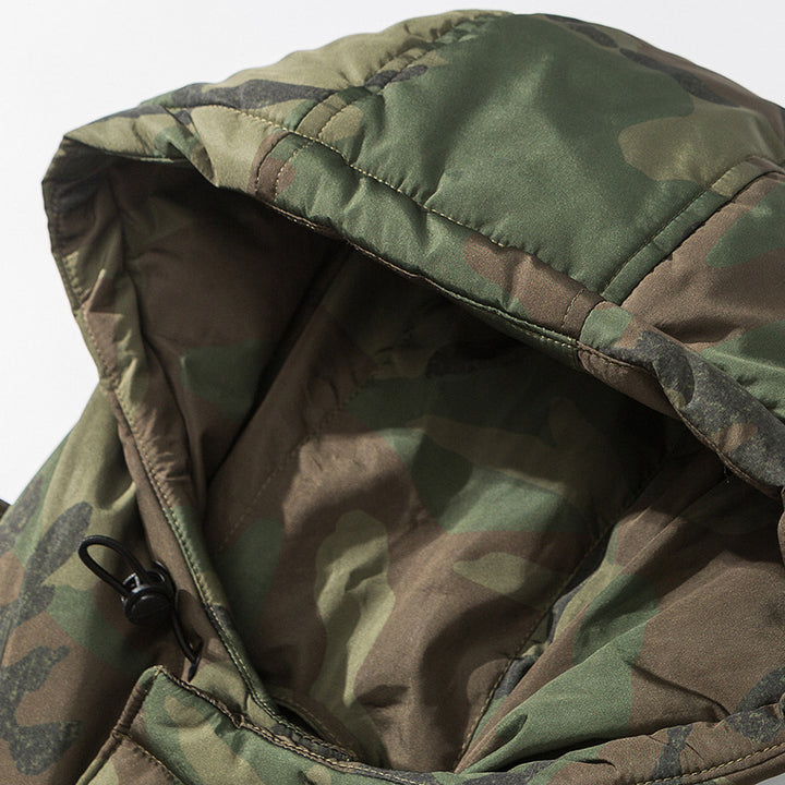 Unisex Boxy-Short-Puffer Jacket in Camouflage-Utility Style with Hood and Concealed Front Placket Mune Fashion