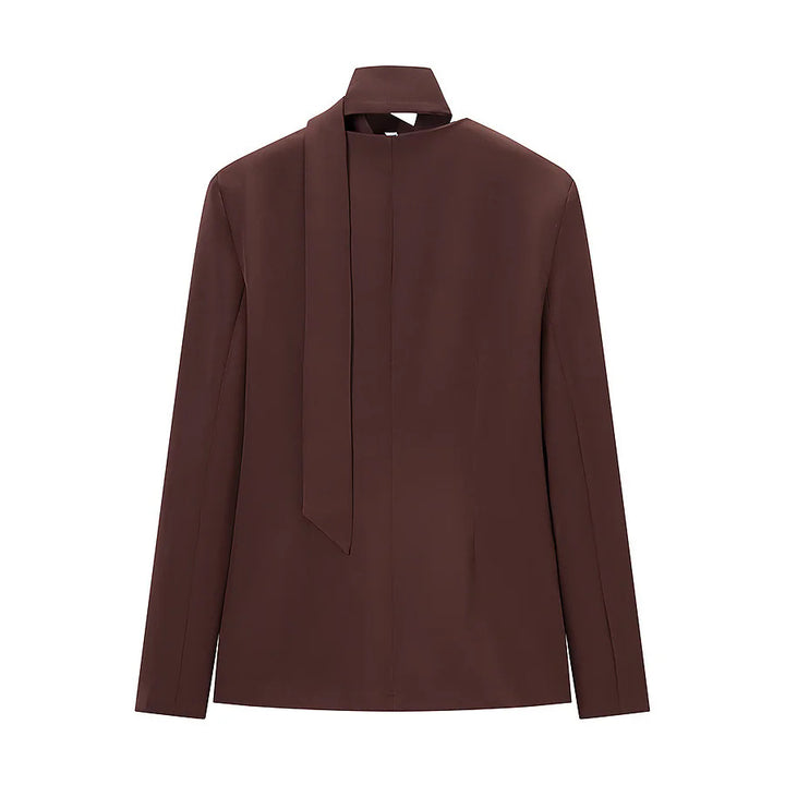 Women's tailored blazer with shawl collar bow and V-neck Mune Fashion