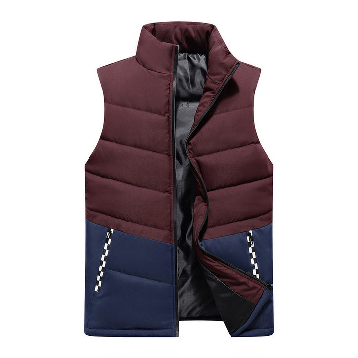 Men's sleeveless quilted vest with high stand-up collar and two-tone block design Mune Fashion