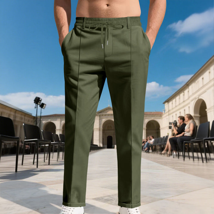 Men's tapered pleat chinos with elastic drawstring waistband and side pockets Mune Fashion