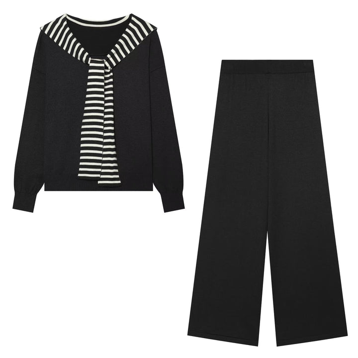 Women's Knit Lounge Set with Maritime Scarf Detail and High Waist Mune Fashion