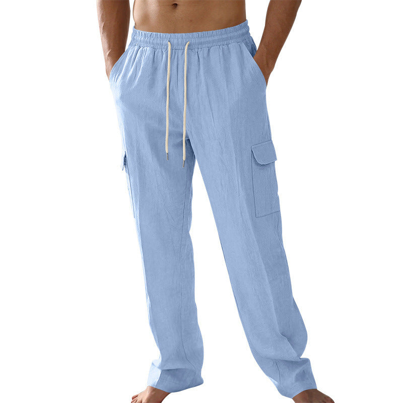 Men's cargo beach pants made of linen blend with elastic waistband and drawstring Mune Fashion
