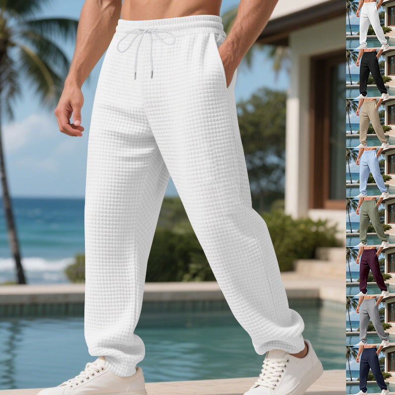 Men's Loose-Fitting Lounge Pants with Waffle Texture and Drawstring Mune Fashion