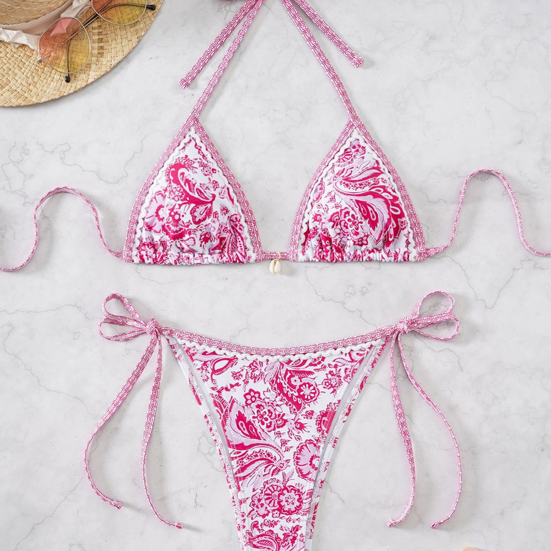 Women's triangle bikini with playful floral design and ties Mune Fashion