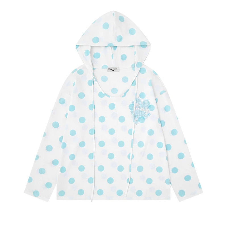 Women's lightweight hooded sweatshirt with all-over polka dot print, drawstring and relaxed fit Mune Fashion