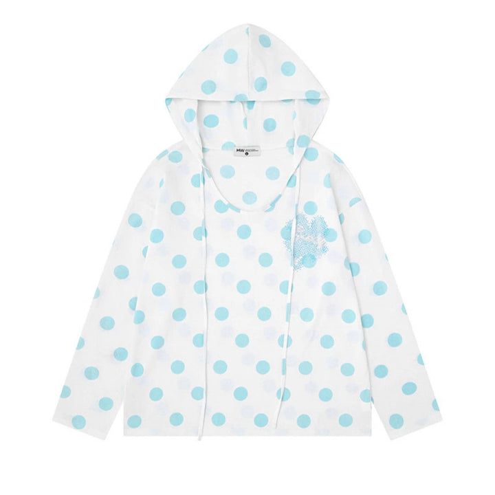 Women's lightweight hooded sweatshirt with all-over polka dot print, drawstring and relaxed fit Mune Fashion