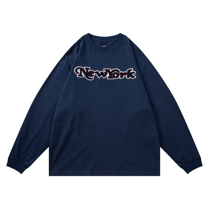 Unisex Oversize-Long Sleeve Shirt with Chenille Logo and Round Neck Mune Fashion