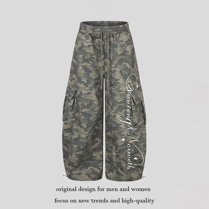 Women's Wide Cargo Palazzo Pants with Drawstring Waistband, Adjustable Hem, and Cargo Pockets Mune Fashion
