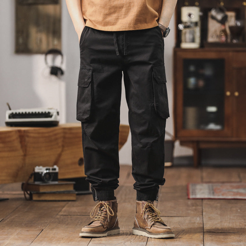 Men's Tactical-Style Cargo Joggers with Drawstring Waistband, Large Flap Pockets, and Ribbed Leg Openings Mune Fashion