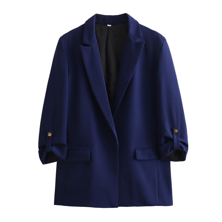 Women's unstructured long blazer with boxy cut, roll-up sleeves and piped flaps Mune Fashion