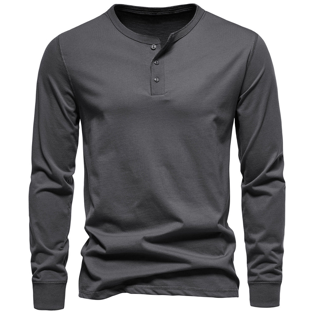 Men's long-sleeved Henley shirt made of cotton blend with triple button placket and narrow silhouette Mune Fashion