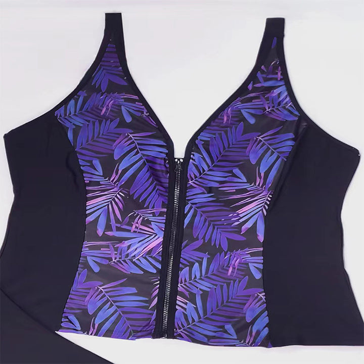 Ladies sporty tankini with floral zipper Mune Fashion