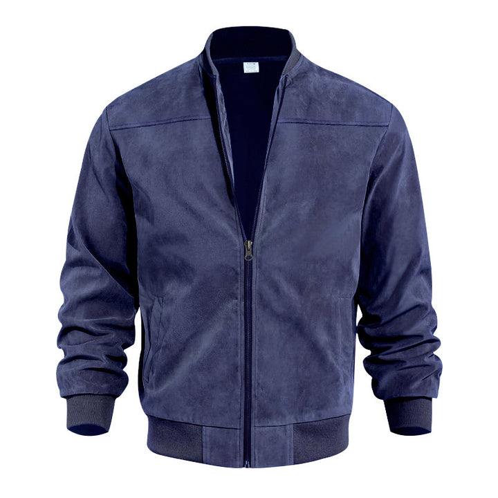 Men's velour leather bomber jacket with stand-up collar and ribbed cuffs Mune Fashion
