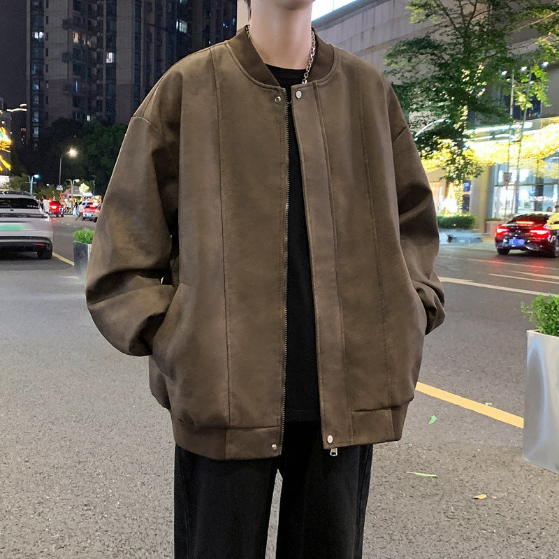Men's Oversized Bomber Jacket made of Suede Imitation with Vertical Seam Structure Mune Fashion